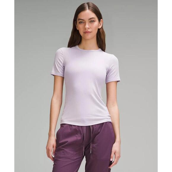 NWT Lululemon Hold Tight Short Sleeve Shirt Size 4 Lilac Ether Ribbed Modal Tee - Picture 1 of 7